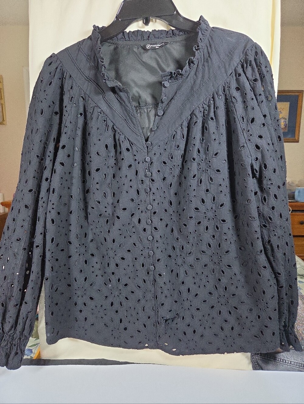 Womens Black Eyelet Blouse XXL Whimsygoth/goth Witchy Victorian Dark Romantic